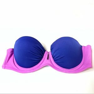Victorias Secret 32A Bikini Top Strapless Bandeau Pushup Purple Blue Padded 37G